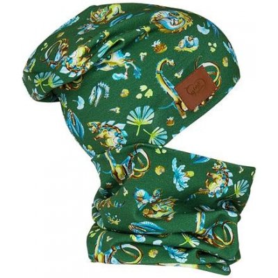 dětský set čepice a nákrčníku Šijeme srdcem Dinosauři zelený – Sleviste.cz