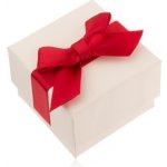 Šperky eshop Krémová dárková krabička na prsten, přívěsek a náušnice, červená mašle U23.10 – Zboží Dáma