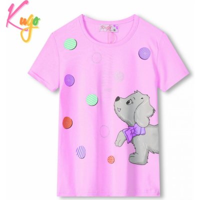 Kugo dívčí tričko kr.r. KC2301 s pejskem, fialové – Zboží Mobilmania
