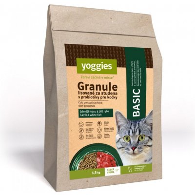 Yoggies Cat Basic granule lisované za studena s jehněčím a treskou 1,5 kg – Zboží Mobilmania