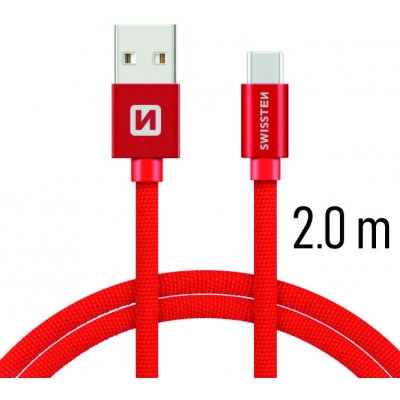 Swissten 71521306 USB 2.0 typ A na C, USB 2.0, zástrčka A - zástrčka C, opletený, 2m, červený – Zbozi.Blesk.cz