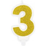 PartyDeco Narozeninová svíčka 3 zlatá 7cm – Zboží Dáma