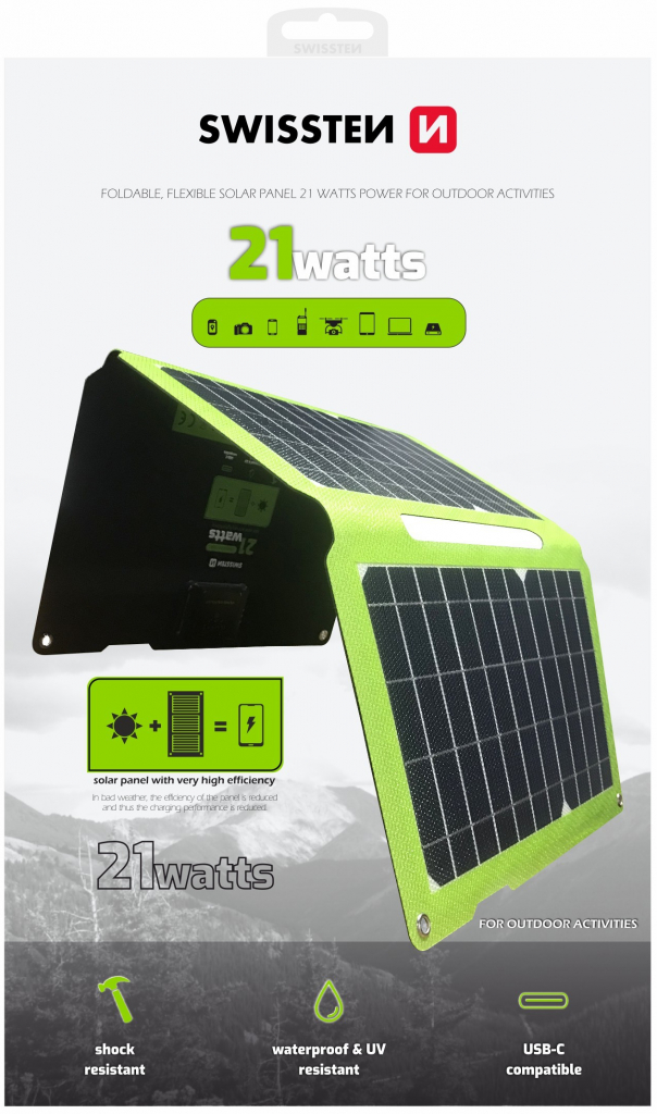 Swissten Skládací solární panel 21W 22013810