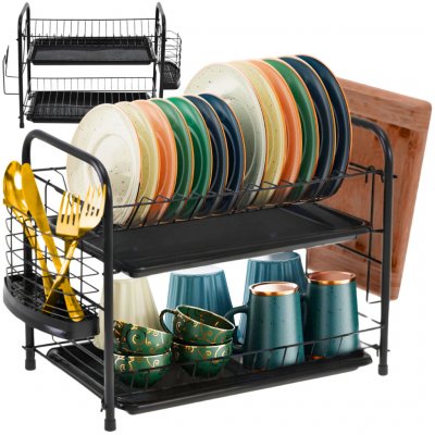 Velký dvoupatrový odkapávač na nádobí černý – Hledejceny.cz