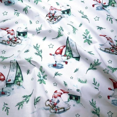 Vánoční bavlněná látka, metráž, šíře 160 cm, Vánoční vzor na Bílém – Hledejceny.cz