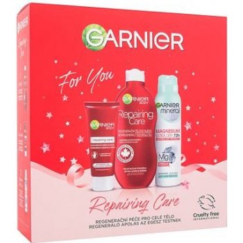 Garnier Repairing Care tělové mléko Repairing Care 400 ml + krém na ruce Intensive Care Repairing Hand Cream 100 ml + deodorant Mineral Magnesium Ultra Dry 72h 150 ml dárková sada