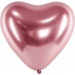 PartyDeco Balonek latex růžově zlaté chromové srdce 30 cm