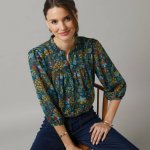 Košilová halenka s potiskem modrá – Zboží Dáma