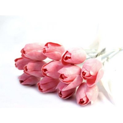 Tulipán umělý A74 - růžový s bílým stonkem a listem – Zboží Mobilmania