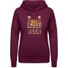 Dámská mikina s potiskem AWDis Hoodie mikina Vše, co potřebuji, je pivo Purpurovočervená