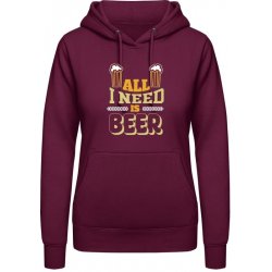 AWDis Hoodie mikina Vše, co potřebuji, je pivo Purpurovočervená