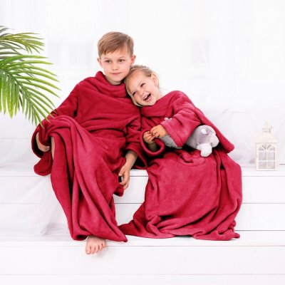 DecoKing Dětská deka s rukávy Lazy červená