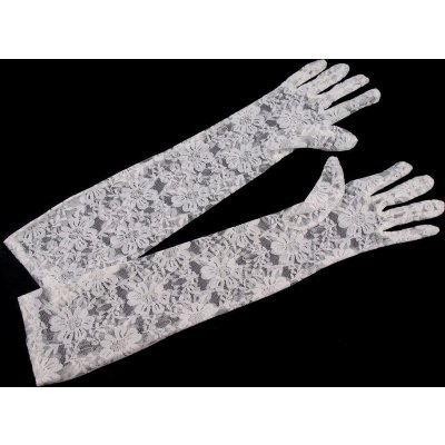 Dlouhé společenské rukavice krajkové 1 bílá mléčná – Zboží Dáma