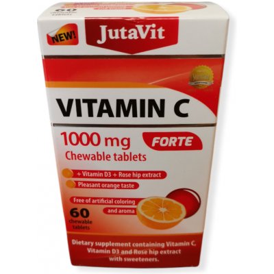Jutavit Vitamín C 1000 mg Forte + vitamín D3 + extrakt ze šípků pomerančová příchuť 60 žvýkacích tablet – Hledejceny.cz