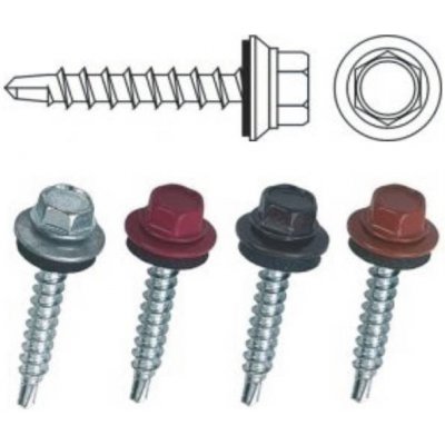 DIN 7504KPP 4.8x19 ZN Višňově červený (RAL3009) Šroub farmářský samovrtný TEX s EPDM podložkou, pro spojení plechů v přesahu, zinek – Zboží Mobilmania
