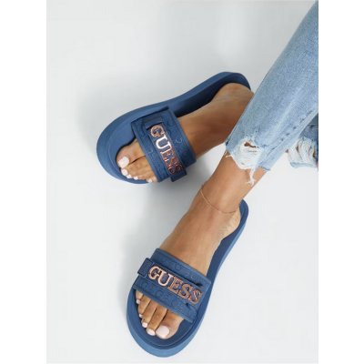 Guess dámské pantofle nazouváky Peers modré – Sleviste.cz