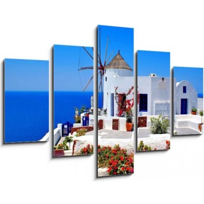 Obraz pětidílný 5D - 150 x 100 cm - Windmill on Santorini island, Greece Větrný mlýn na ostrově Santorini, Řecko – Zbozi.Blesk.cz