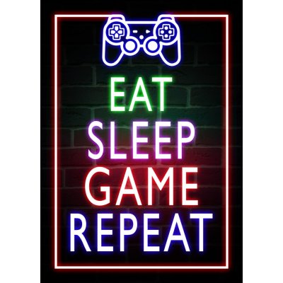 Umělecký tisk Eat Sleep Game Repeat-Gaming Neon Quote, (30 x 40 cm) – Zbozi.Blesk.cz