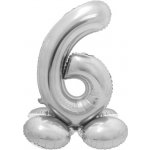 Godan Balónek fóliový číslice 6 samostojná stříbrná 72 cm