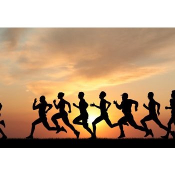 WEBLUX 41044614 Fototapeta vliesová Marathon Maraton černé siluety běžců na západ slunce rozměry 145 x 100 cm