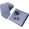 Kravata Modrý Set kravata kapesník a manžetové knoflíčky + brož Houndstooth