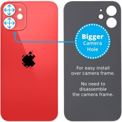 Kryt Apple iPhone 12 Mini Sklo Zadního Housingu se Zvětšeným Otvorem na Kameru červený