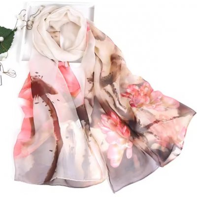 dámský hedvábný šátek s velkými růžovými květy – Zboží Mobilmania
