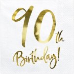 PartyDeco ubrousky bílé se zlatým nápisem 90. narozeniny 33x33cm 20ks – Zboží Dáma