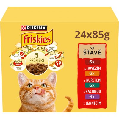 Friskies s kuřetem hovězím jehněčím kachnou ve šťávě 24 x 85 g – Sleviste.cz