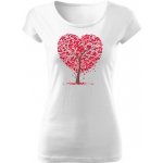 Tričko s potiskem Láska v každém lístečku, Valentýnský strom života dámské Bílá – Zboží Mobilmania