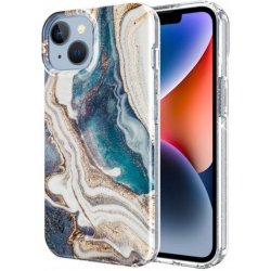 Pouzdro Appleking mramorové třpytivé iPhone 14 Pro - tyrkysovozlaté