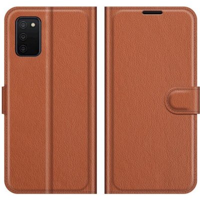 Pouzdro Litchi PU kožené peněženkové pro mobil Samsung Galaxy A03s 166.6 x 75.9 x 9.1mm - hnědé – Zboží Mobilmania
