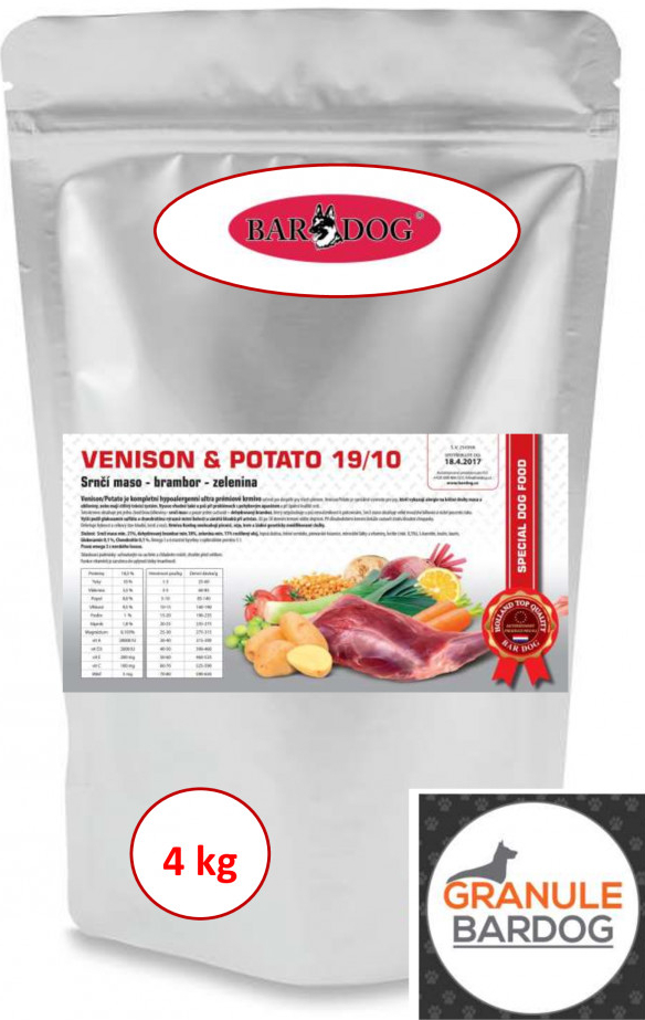 Bardog Hypoalergenní Venison Potato 19/10 4 kg