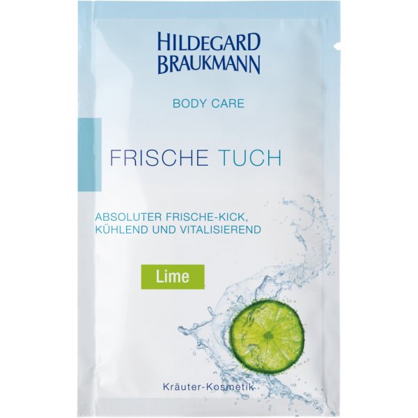 Vlhčený ubrousek Hildegard Braukmann Body Care Frische Tuch Lime Osvěžující vlhčený bavlněný ubrousek na obličej i ruce 10 ks
