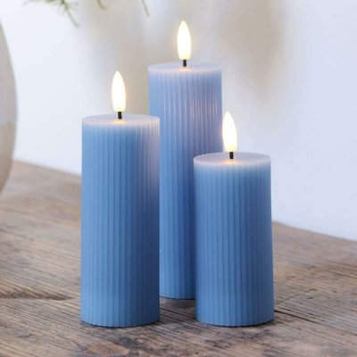 SIRIUS LED svíčky z pravého vosku dobíjecí Smilla, sada 3 ks, výška 10/12,5/15cm, pr. 7,5 cm, modrá, bez stanice – Hledejceny.cz