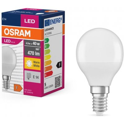 Osram VALUE E14 4,9W 5W, 5,5W /827 CLP40 miniglobe teplá – Hledejceny.cz