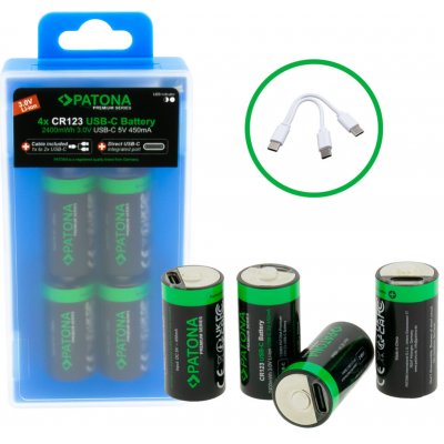 PATONA nabíjecí baterie CR123A Li-lon 800mAh 3,7V s USB-C nabíjením, 4ks v balení – Hledejceny.cz