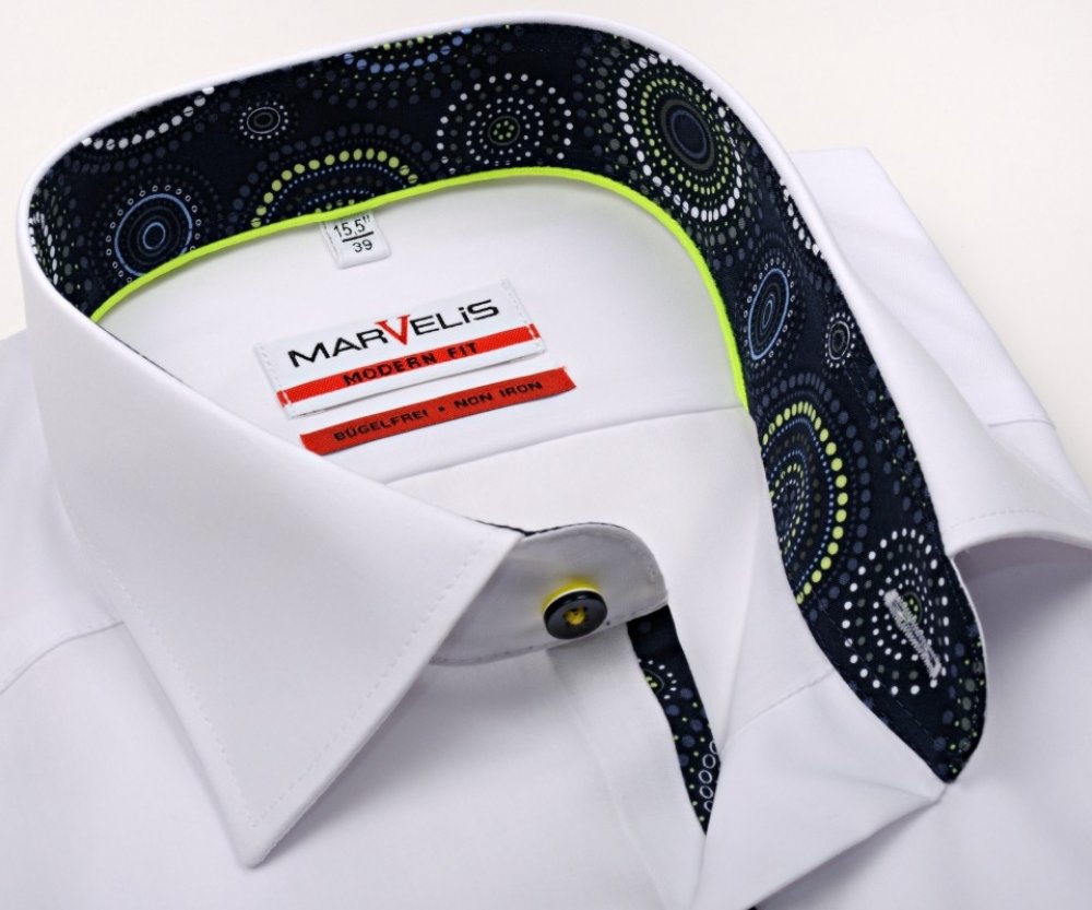 Marvelis Modern Fit košile s designovým vnitřním límcem manžetou a légou  bílá | Srovnanicen.cz