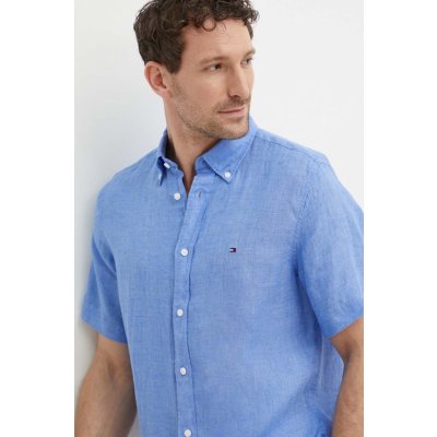 Tommy Hilfiger lněná košile regular s límečkem button-down MW0MW35207 modrá