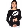 Těhotenské a kojící tričko Be MaaMaa těhotenské triko dlouhý rukáv Kiss černá