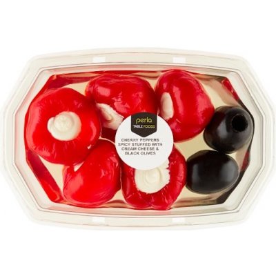 Tesco Marinované cherry papričky plněné krémovým sýrem v řepkovém oleji s černými olivami 150 g – Sleviste.cz