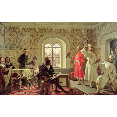 Obrazy - Litovtchenko, Alexander Dimitrievitch: Italian Ambassador Calvuci drawing the falcons of Tsar Alexei Mikhailovich (1629-76) - reprodukce obrazu – Zboží Mobilmania