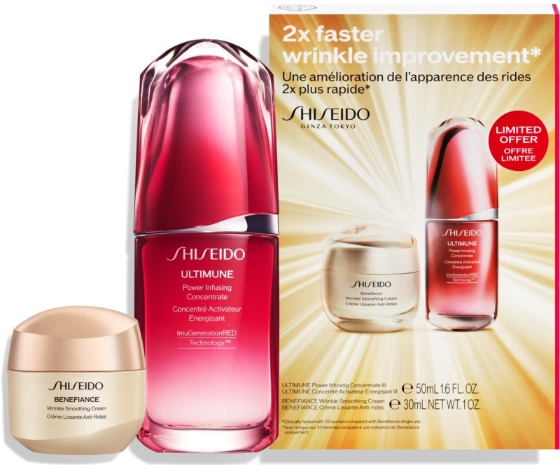 Shiseido Benefiance denní a noční krém proti vráskám pro všechny typy pleti 50 ml + energizující a ochranný koncentrát pro všechny typy pleti 30 ml dárková sada