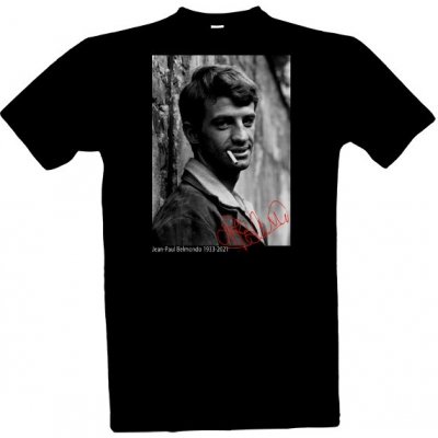 Tričko s potiskem Jean-Paul Belmondo na tmavý textil pánské Černá – Zboží Mobilmania