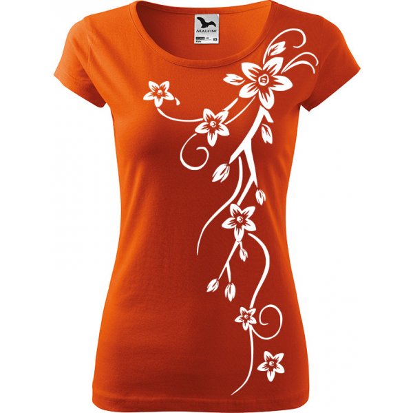 Adler/Malfini Dámské tričko Pure - Květiny Barva motivu: BÍLÁ, Barva trička:  ORANŽOVÁ, Velikost trička: XL od 469 Kč - Heureka.cz