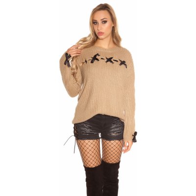 Koucla chunky knit jumper with lacing grey – Zboží Mobilmania