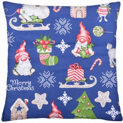 Mybesthome Bavlněný vánoční polštář 025 CHRISTMAS modrá s prošívanou výplní 40x40 – Sleviste.cz