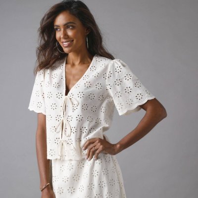 Madeirová halenka na zavázání vpředu režná – Hledejceny.cz