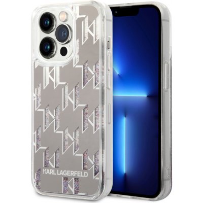 Karl Lagerfeld - Pevné pouzdro s tekutými třpytkami KLHCP14LLMNMS - iPhone 14 Pro - Silver Monogram – Zboží Mobilmania