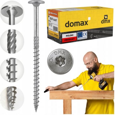 TESAŘSKÉ VRUTY DO DŘEVA 8x160 TALÍŘOVÁ HLAVA TORX 50 Ks DOMAX CT STŘÍBRNÉ – Hledejceny.cz